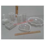 8 piece white hobnail glassware