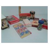 Vintage puzzles, pinball table top toy, toy drum
