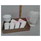White milk glass pitcher, glasses and more