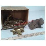 Vintage metal door knobs and various hinges