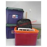 > Lot of plastic storage totes and tubs