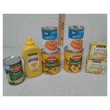 Canned goods - cream style corn, peaches,