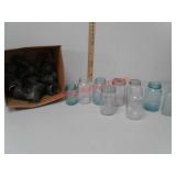 Blue and clear canning jars, vintage glass