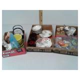 Misc lot - red glass cream and sugar, Girl Scout