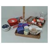 Christmas plates and bowls, glassware, porcelain