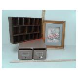 Vintage metal file drawers, wood display box