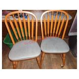 2 OAK CHAIRS ON CASTERS