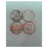 3 silver half dollars and other