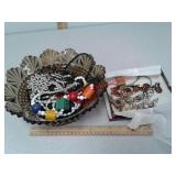Glass bowl and costume jewelry