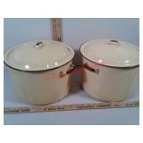 2 Yellow enamel canning pots with lids