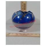 Blue and silver glass footed bowl