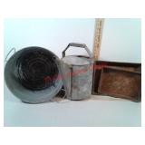 Vintage metal pitcher, pail & pans