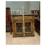 Wood side table with stained glass door panels