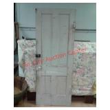 Antique wood door with metal kick plates, glass