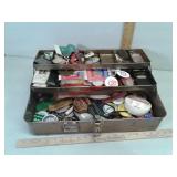 Vintage metal tool / tackle box with contents -
