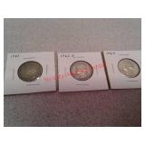 3 quarters US coins - 1942, 1962 D, 1964