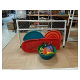 PVC soccer net, buckets with outdoor toys + + +