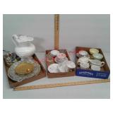 Variety vintage tea cups and saucers, water