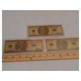 3 gold foil polymer $100 bills