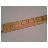 3 gold foil polymer bills - $1, $10, $20