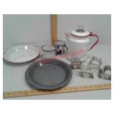 vintage enamel kitchenware & playing card suit