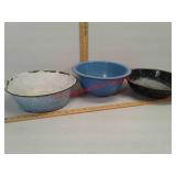 3 enamel graniteware washtub bowls