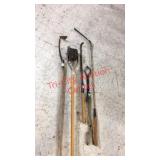 Garden spade, log tongs + + +