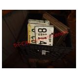 LICENSE PLATES, MILK CRATE & PIN-UP PICTURES