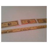 Gold polymer 2, 5 and $50 bills novelty