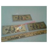3 $100 gold polymer bills novelty certificates