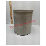 6 gallon Blue Ribbon brand Buckeye Pottery crock