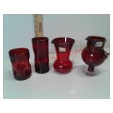 2 red crackled glass DecoArt handmade drinking
