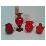 2 Handmade crackled glass DecoArt pitchers with