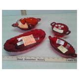 4 red glass dishes