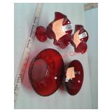 4 pieces red glassware