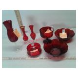 7 pieces red glassware
