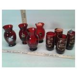 8 pieces red glassware
