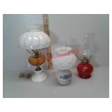 2 oil lamps, one table lamp