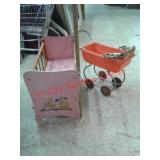Vintage doll crib and stroller