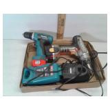 Makita and Rockwell drills with battery chargers