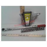 Ratchet, socket set and metric wrench set