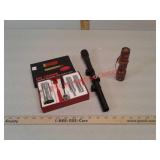 Lot of Lee loader reloading tools, hunting scope