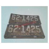 Set of vintage 1936 Nebraska license plates