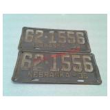Set of vintage 1936 Nebraska license plates