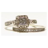 10K W Gold Diamond Wedding Set Sz 8.5 4.6g