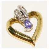 10K Gold Diamond & Amethyst Heart Pendant 2g