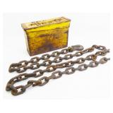 Metal Ammo Box & 88" of Chain w/ Hook