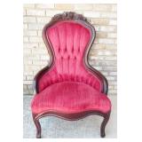 Vtg Victorian Carved Wood High Back Slipper Chair