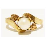 10K Y Gold & Pearl Ring Sz 6 2.4g