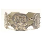 .900 Silver Aztec Style Bracelet 7.5" 63.4g